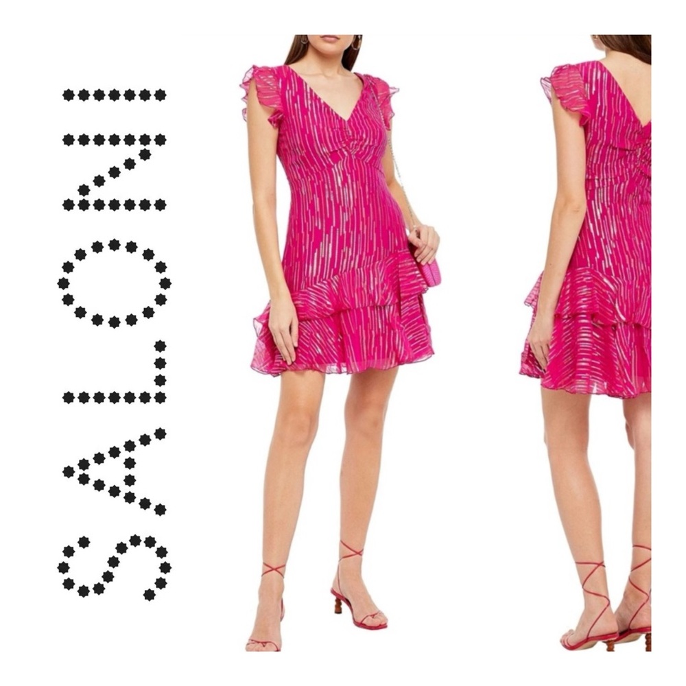 NWT SALONI Catia Silk Blend Minidress in Magenta Metallic Size 2